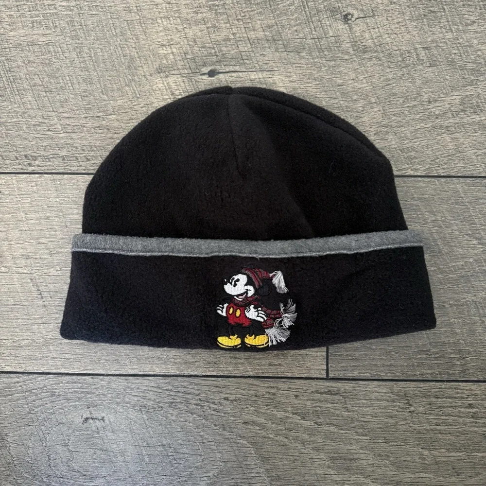Vintage Disneyland‎ Resort Mickey Mouse Beanie Cap Black Polar Fleece Adult OSFM